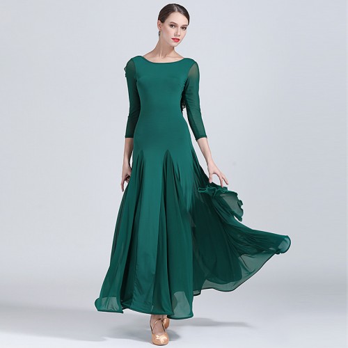 Dark green yellow coral red competition ballroom dance dresses for women girls stage performance standard foxtrot smooth tango dance long dress for woman